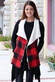 Checked Out Fur Lined Vest {Red+Black} - The Fair Lady Boutique - 1