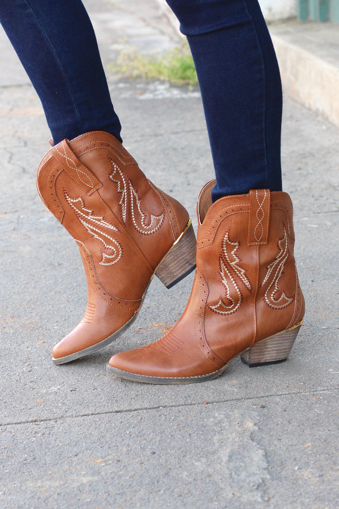 Very Volatile: Markie Western Bootie {Tan} - The Fair Lady Boutique - 1