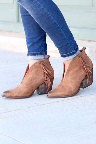 Denny Perforated Suede Bootie {Tan}