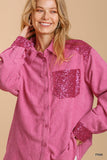 Corduroy Sequin Shimmer Shacket {Pink}