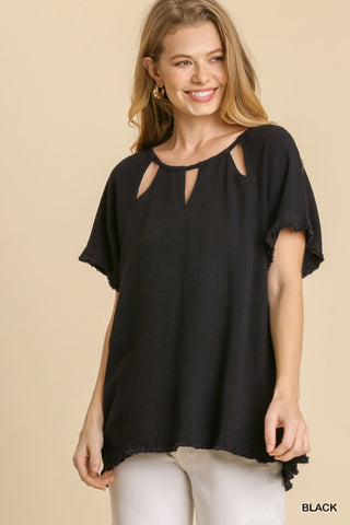 Layered Ruffles Solid Blouse {Black}