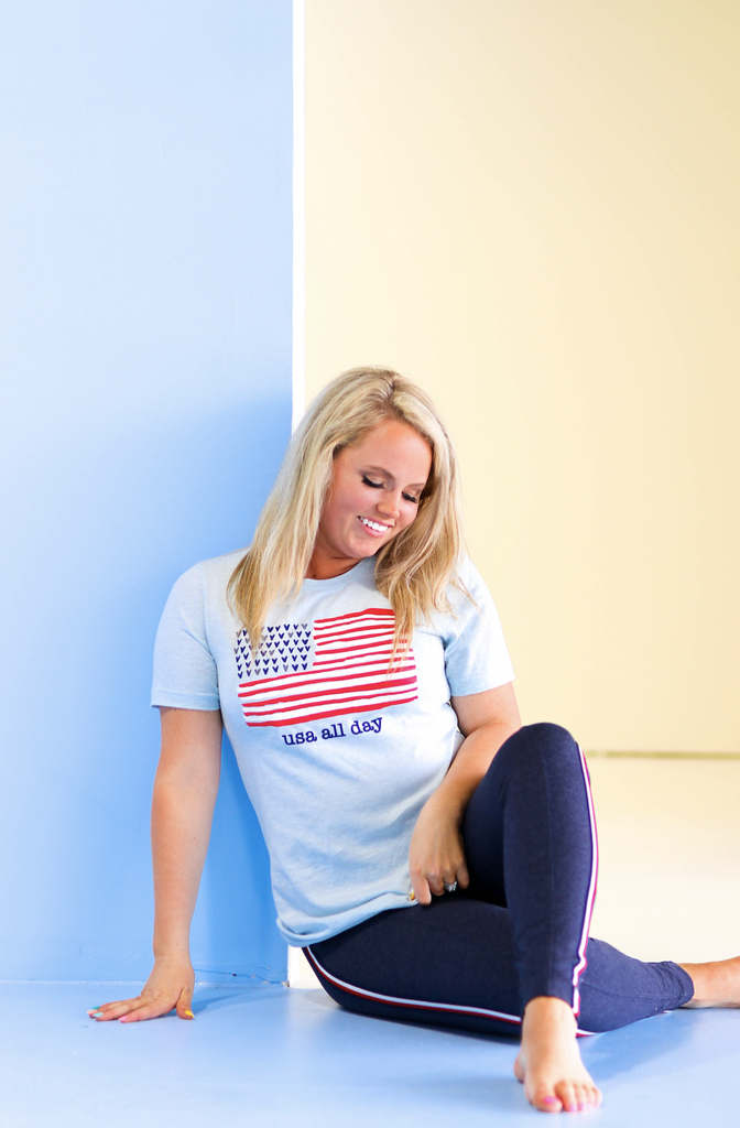 Things She Loves: USA All Day Flag Tee {Ice Blue} - Size SMALL