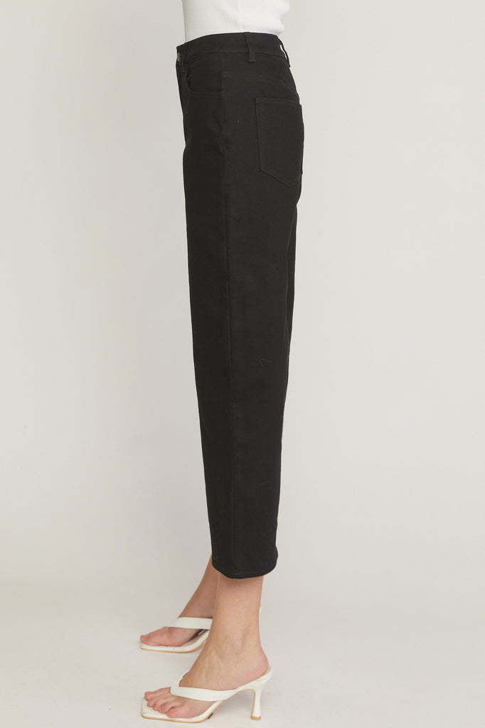 Solid Cropped Denim Pants {Black}