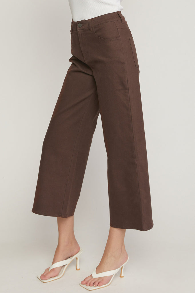 Solid Cropped Denim Pants {Brown}