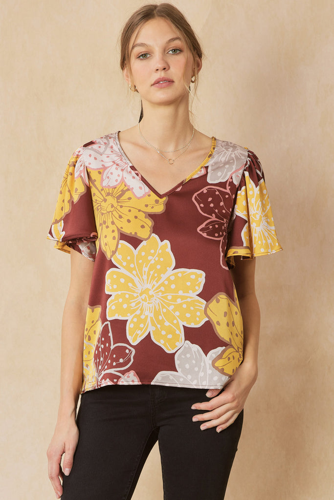 Golden Blooms of Fall Blouse {Brown Mix}
