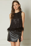 Shiny Sequin + Feather Tank {Black}