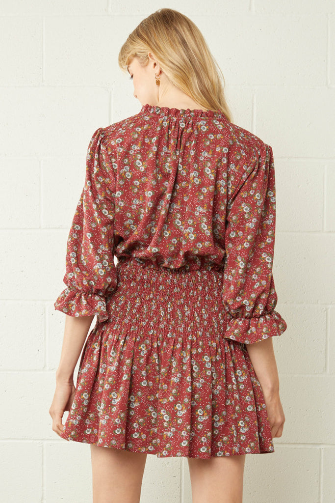 Florally Yours Smocked Waist Dress {Burgundy}