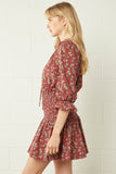 Florally Yours Smocked Waist Dress {Burgundy}