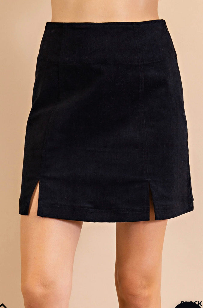 Leg Slit Corduroy Skirt {Black}