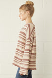 Striped Lettuce Trim Sweater {Mocha}