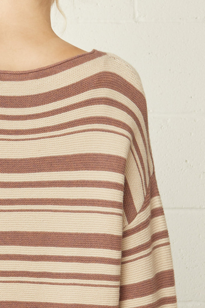 Striped Lettuce Trim Sweater {Mocha}