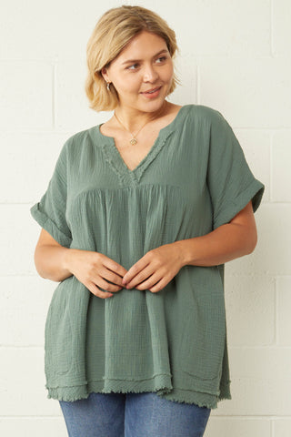Layered Ruffles Solid Blouse {Dusty Teal}